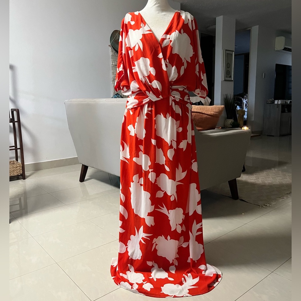 Ark & Co. red and white maxi dress, M